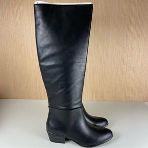 Esprit Treasure Tall Black Riding Boots 8.5M Side Zip Low Heel NIB